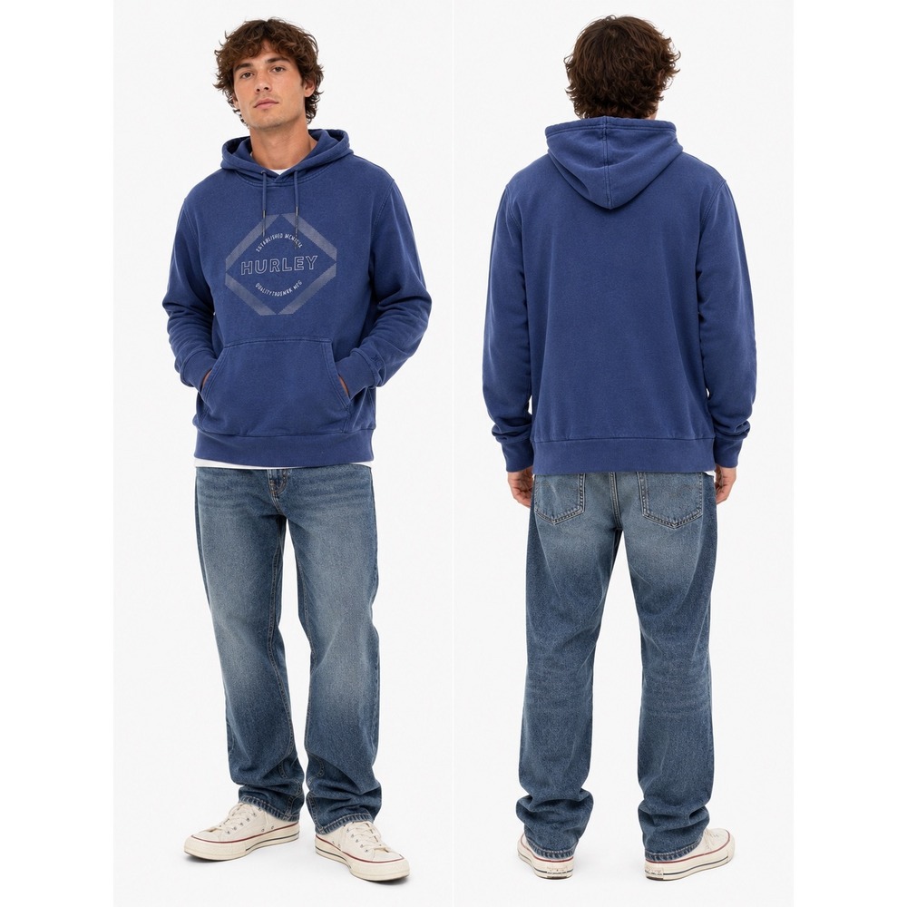 Hurley Hoodie Mens XL Blue Graphic Pullover Long‎ Sleeve Fleece Surf Skate Sweat